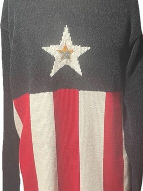 Marvel Men's Black, Red & White Star Stripe Crewneck Sweater